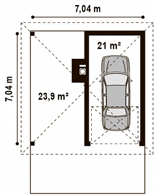 Проект одноместного гаража из газобетона с барбекю на террасе / План 1 этажа