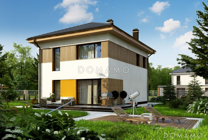 Проект загородного дома с подвалом, кладовой, гостиной с камином, тремя спальнями на втором этаже