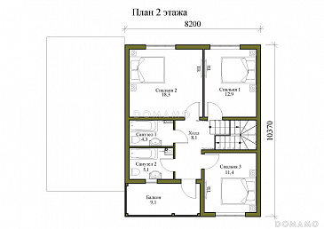 Проект двухэтажного каркасного дома с навесом и балконом / План мансардного этажа