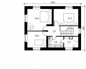 Проект двухэтажного коттеджа с террасой и двухцветной облицовкой / План 2 этажа