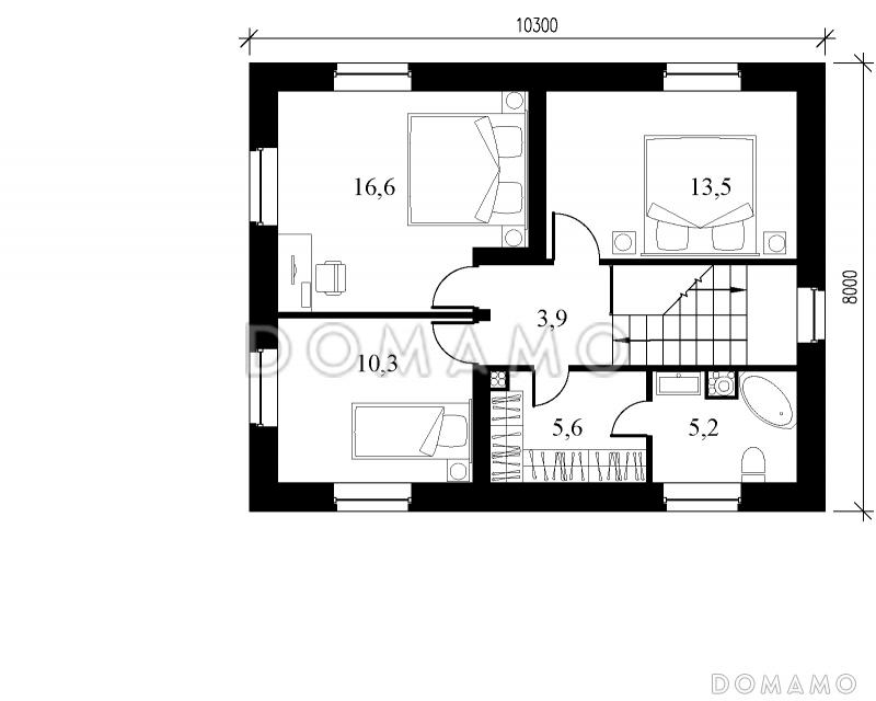 Проект двухэтажного коттеджа с террасой и двухцветной облицовкой / План 2 этажа