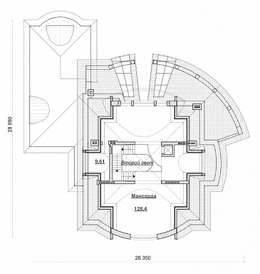 Проект коттеджа с бассейном и стеклянным куполом / План мансардного этажа