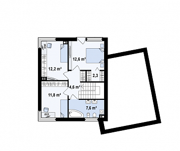 Проект двухэтажного дома из кирпича в стиле кубизм со спальной зоной на втором этаже и с гаражом / План 2 этажа