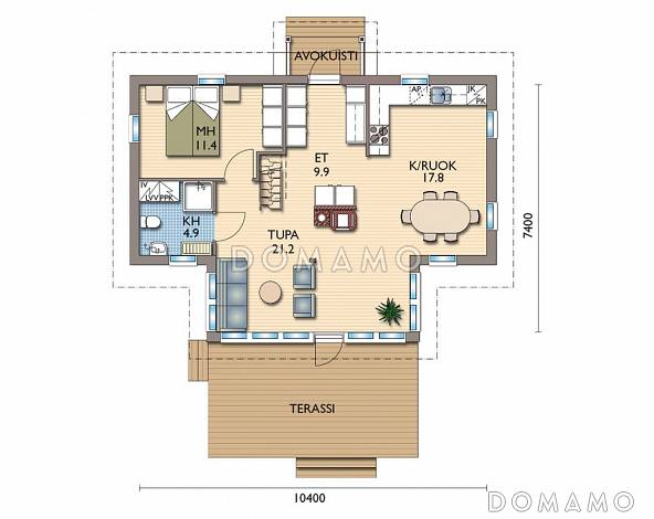 Проект каркасной сауны с эркером в гостиной / План 1 этажа