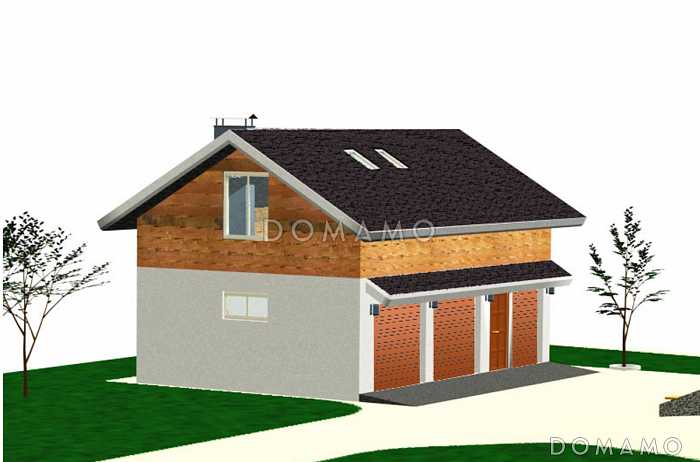 Проект одноэтажного дома с мансардным этажом, с гаражом на 2 машины