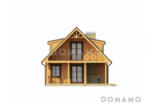 Проект компактного одноэтажного мансардного дома из кирпича с барбекю на крытой террасе / Фасад 2