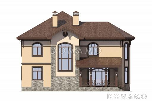 Проект оштукатуренного двухэтажного коттеджа в стиле модерн / фасад слева