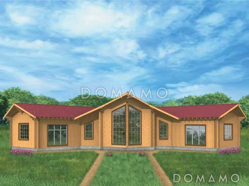Проект одноэтажного деревянного дома из клееного бруса сложной формы