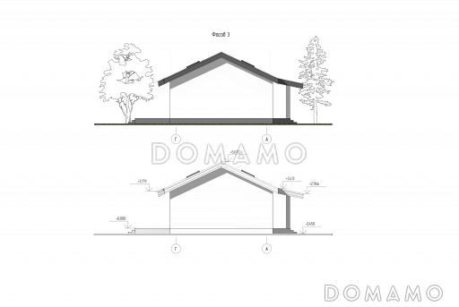 Проект дома с 3 спальнями, сауной и печью в кухне-гостиной / Фасад 3