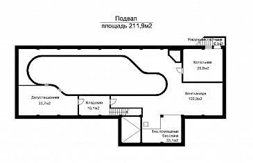 Проект отдельностоящего баcсейна с подвалом / План цокольного этажа